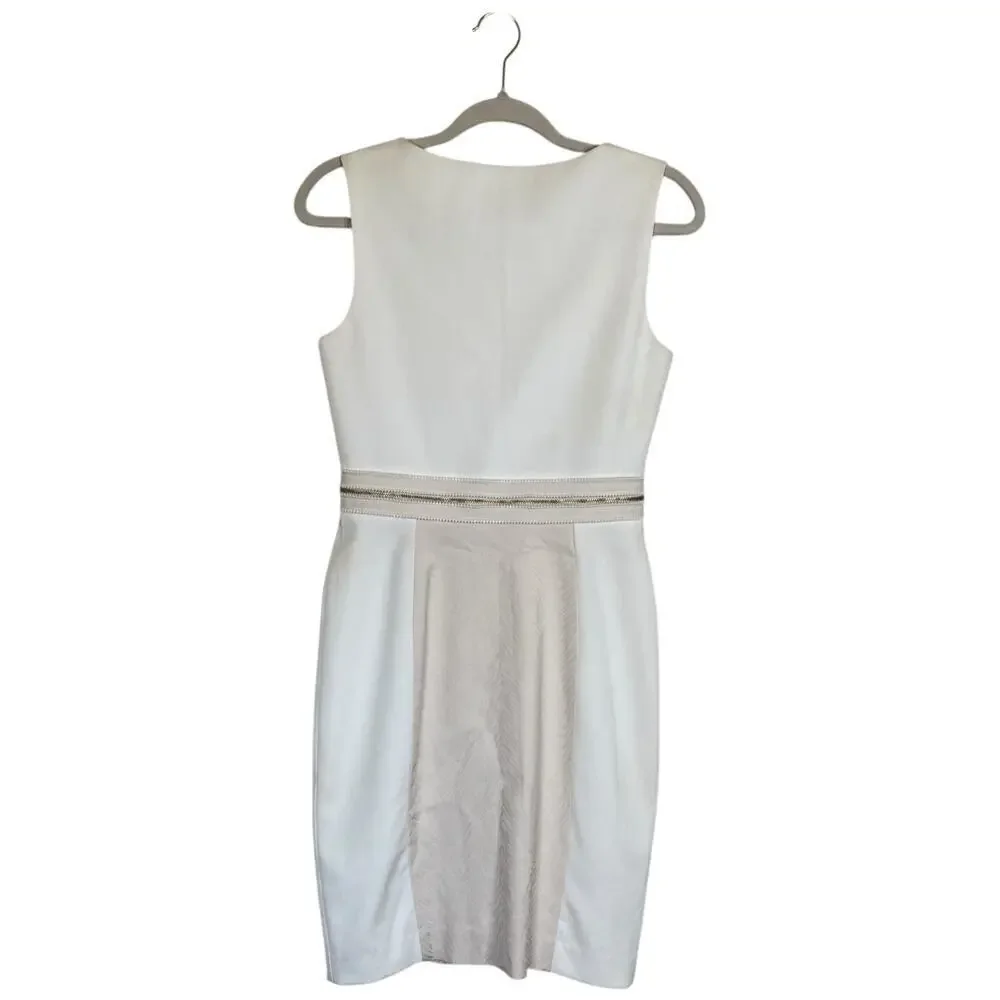 BLACK HALO Cream Sheath Dress Front Zipper Square Neck Office Party Size 4 - Picture 2 of 7